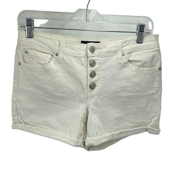 Jessica Simpson Womens Jean Shorts Button Fly Cuffed Vintage High Waist White 28 - Picture 1 of 9